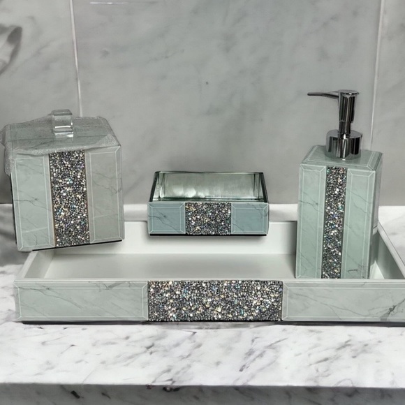 Bella Lux Bath Bella Lux Bathroom Faux Marble Rhinestone Vanity